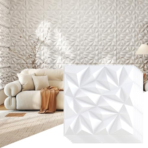 GIANTEX 20 Stück 3D Wandpaneele Diamant, 50 x 50 cm, Wandverkleidung 3D Paneele Wand, Wandplatten aus wasserfestem PVC, quadratische Deckenpaneele, Innenwanddekoration 5 m², Weiß