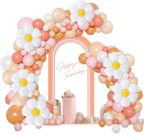 Ghirlanda ad arco di palloncini a margherita, 178 pezzi, con palloncini a forma di margherita, colore pastello bohémien, bianco polveroso, per decorazioni per feste di compleanno a tema margherite