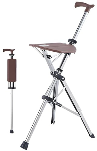 Bastone con Seduta Pieghevole per Anziani da Passeggio Bastone da Passeggio Pieghevole con Seduta in Alluminio Leggero Facile da Trasportare e Riporre Antiscivolo(Brown)