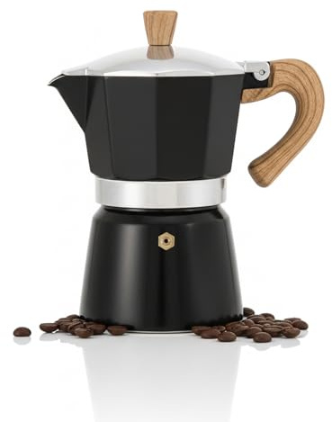 Bibykivn Caffettiera Moka 300ml, Alluminio Caffettiera Espresso per la Preparazione di Caffè Espresso Italiano,Adatta per Piani Cottura in Ceramica Fornelli Elettrici a Gas (Nero)