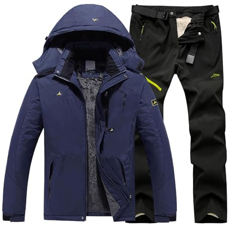Combinaison de ski unisexe pour homme et femme - Veste parka imperméable à capuche doublée en polaire et pantalon thermique - Combinaison de snowboard 2 pièces - Chaud et coupe-vent - Pour la