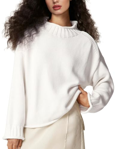 Yimoon Womens Oversized Rollneck Sweater Casual Cable Knit Long Sleeve Chunky Pullover Sweater Fall Winter Knitwear 2025(Beige-L)
