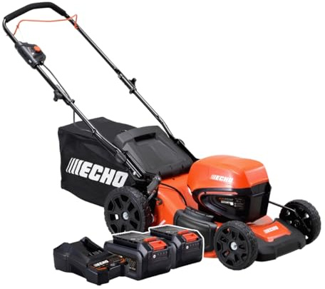 ECHO Akku Rasenmäher DLM-310/46 inkl. 2× 40 V Li‑Ion Akkus – 46 cm Schnittbreite – Kabelloser 3‑in‑1 Rasenmäher – Mulchen, Fangen, Seitenauswurf – Profi Qualität