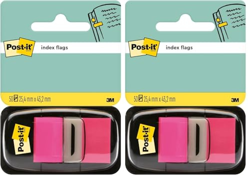 Post-it Index Haftstreifen, Standard, Pink, 50 Haftstreifen, 25.4 mm x 43.2 mm - Zum Markieren, Hervorheben oder Farbcodieren wichtiger Informationen (Packung mit 2)