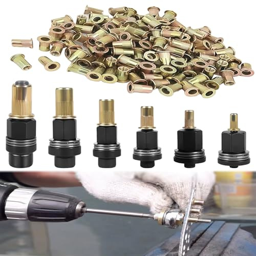 Set di 6 pinze per rivetti, pinze filettate, set con 60 dadi, pinze rivetti, dadi di iniezione per M3, M4, M5, M6, M8, M10, per rivettatrice manuale