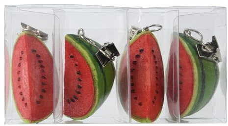 Decoris Tischdeckenbeschwerer Wassermelone 5x3x3cm Keramik 4er Set - Tischdeckengewichte für Draußen mit Klammern aus Metall - Gewichte zum Beschweren - Tischdecken Beschwerer mit Clip - Rot Grün