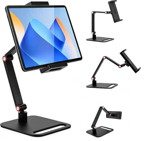 Portable Monitor Stand,Tragbarer Monitorständer,Tablet Halterung 360° schwenkbar,Alu Tablet Arm für Tisch,Tablethalterungen Tisch verstellbar für Monitore bis 17,3 Zoll,ideal Home-Office Gaming | Halterung für Tablet und tragbare Monitore bis zu 17,3 Zoll, gewichtete Basis für Home Office, Gaming und Streaming