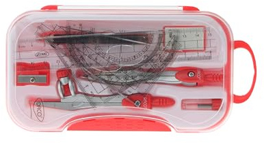 DACO Kit de Géométrie Complet – Compas Métallique, Règle, Équerres, Rapporteur, Crayon & Taille-Crayon – Trousse Géométrie École, Collège & Lycée