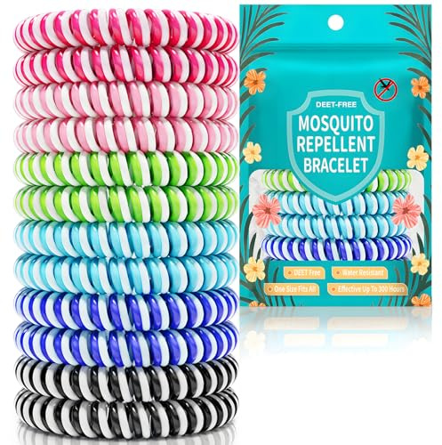 LYUNIT 12PCS Mosquito Repellent Bracelet, Natural DEET-Free, Waterproof, 300 Hours Mosquito Repellent Protection, Elastic Insect Repellent Bracelet for Kids & Adults, Outdoor & Travel