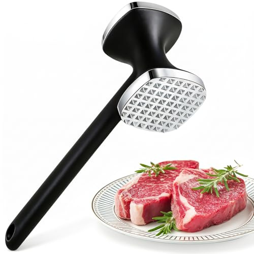 ZOOUME Fleischklopfer aus Edelstahl, Doppelseitiger Schnitzelklopfer Silber | Fleischhammer mit Rutschfestem Griff, Spülmaschinenfest, für Schnitzel, Steak, Koteletts, Hähnchen und Schweinefleisch
