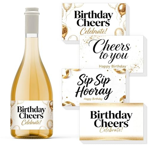 TNKBREEZE Lot de 40 mini étiquettes à champagne pour anniversaire Blanc | Autocollants dorés imperméables pour célébrer, cadeaux de fête, décoration de cadeau, 5 x 8 cm