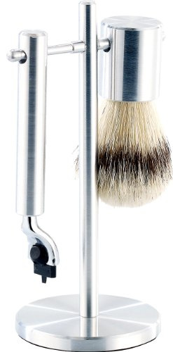 Sichler Men's Care Rasierhobel Set: Edelstahl Rasier-Set mit Pinsel und Ständer, kompatibel mit Gilette-Klingen (Rasierset, Rasierhobel Edelstahl, Seife)