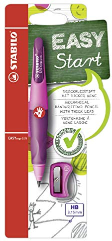 STABILO - Ergonomischer Druck-Bleistift für Rechtshänder - EASYergo 3.15 in pink/lila - Einzelstift - inklusive 1 dicken Mine - Härtegrad HB & Spitzer