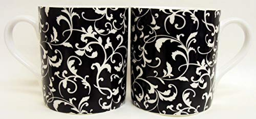 fromeuropewithlove Venetian Mugs Set of 2 Fine Bone China Balmoral Venetian Black Mugs Hand Decorated in the UK Free UK Delivery