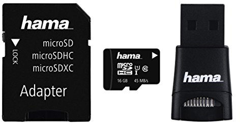 Hama microSDHC-Karte und Zubehör-Set, 16 GB, Class 10 UHS-I (4-teilig: Speicherkarte, Kartenleser, SD-Adapter, Box)