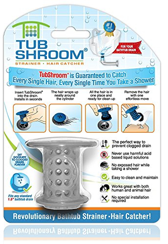 TubShroom Tub Drain Protector Hair Catcher Strainer Snare Silicone Grey Standard