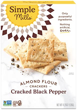 Simple Mills Almond Flour Crackers, Black Cracked Pepper - Gluten Free, Vegan, Healthy Snacks, Plant Based, 4.25 Ounce (Pack of 1)