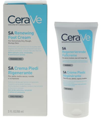CeraVe SA Renewing Foot Cream, With salicylic acid, 3 essential ceramides & ammonium lactate, For extremely dry, rough, and bumpy feet, 88 ml/3 oz