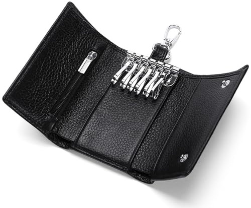 Meichoon Key Case Leather Wallets Portable Key Holders Coin Pouch Small Size Multi Card Holder Stylish for Organizer Office, XF09 Black