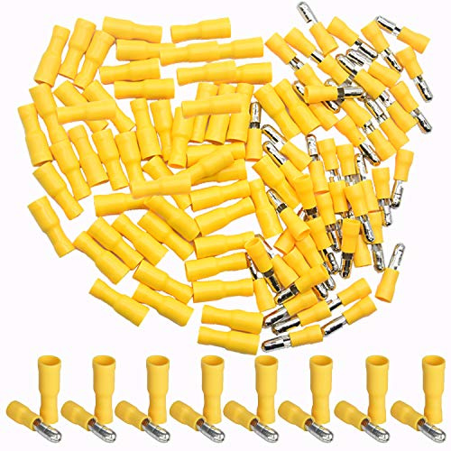 CEEYSEE 100 Pezzi Connettori a Proiettile Terminali a Crimpare Connettori Elettrici Rapidi Per Cavi Da 4,0 – 6,0 mm² (Giallo/YPZY)