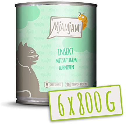 MjAMjAM - comida Húmeda Premium para Gatos - Insecto con Pollo Jugoso, Pack de 6 (6 x 800 g), Sin Cereales con Proteína de Insecto