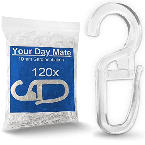120 x Ganci Tenda con Occhielli da 10 mm, per Anelli per Tende Fino a Ø 10 mm, Trasparente, per Binari e Bastoni per Tende, Gancetti per atene, Accessori per Velario, Curtain Hook