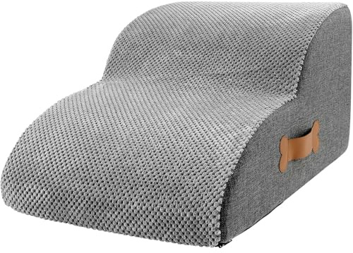KEGAJEGA Scala Per Cani Di Piccola Taglia Con Rivestimento Lavabile E Fondo Antiscivolo, 55 X 34 X 40 Cm, Scala A 3 Livelli, Ramp Per Cani Rimovibile Per Letto, Divano (Grigio)