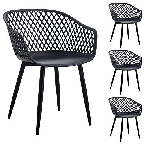 IDIMEX Lot de 4 chaises Madeira Style scandinave pour Salle à Manger ou Cuisine au Design Retro avec accoudoirs, Coque en Plastique Noir et 4 Pieds en métal Noir