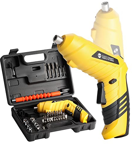 SainSmart Cordless Electric Screwdriver with Rechargeable 3.6v Lithium Battery and 1/4” Hex Chuck, Includes 45pcs Bits, 1 Extension Rod and 1 USB Cable
