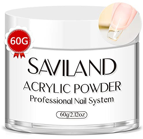 Saviland Clear Acrylic Powder 60g Professional for Nail Extension Carving | French Manicure, 3D Nail Art, Acrylic Nail Powder for Home Nail Salon Use, No Need Nail Lamp