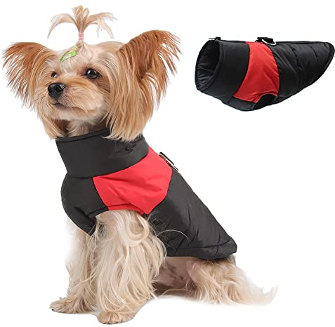 Novetec Warme Hundemantel Winter, Hundejacke Wasserdichte Hund Wintermantel für Kleine Mittel Große Hunde Katze Winterweste Winddichte Haustierkleidung mit Geschirrloch (M, Rot)
