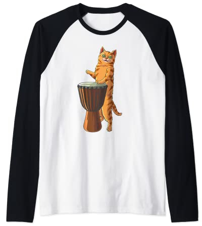 Lustige Katze spielende Djembe Geschenk | süßer Kätzchen-Musiker-Fan Raglan