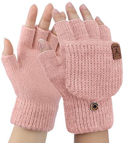 BLURBE Women Fingerless Gloves - Winter Warm Convertible Fingerless Mittens Ladies Wool Knitted Half-Finger Gloves Hand Warmer FingerIess Heated Gloves for Women Girls Outdoor Sports Gifts UK