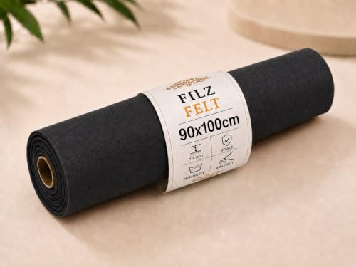 StoffBook schwarz Filzstoff zum Basteln, Nähen & Kleben 1mm Dicke BastelFilzrolle, BastelFilz Sticken, TaschenFilz, BastelVlies, StoffBahn, ideal für DIY, Dekoration, d486