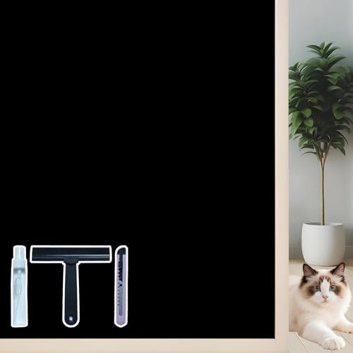 ZHMRROAD Blackout Window Privacy Film Sun Blocking UV Protection Static Cling Room Darkening Heat Control No Glue Removable Window Coverings for Home Black 23.6 x 78.7 Inch