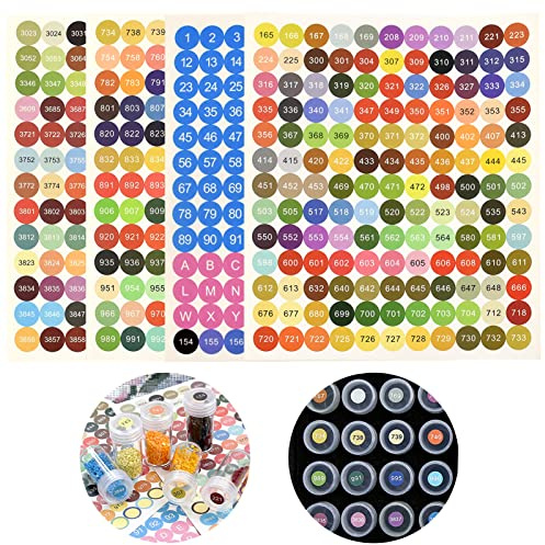 Lot de 8 feuilles d'autocollants numéro de couleur DMC pour peinture diamant, étiquettes de peinture diamant, carte de couleur pour boîte de rangement (environ 1144 pièces)