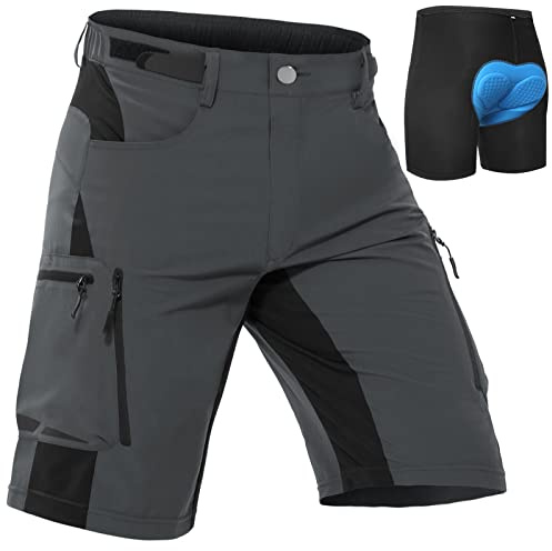 Cycorld MTB Hose Herren, Schnelltrocknend Mountainbike Hose Fahrradhose Radlerhose mit 4D Sitzpolster, Elastische Outdoor Sport Herren Shorts (Dunkelgrau, L)