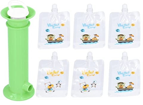 Jiawu Squeeze Station, Wiederverwendbare Beutel-Füllstation mit 6 Beuteln für Säuglinge, Babys und Kleinkinder, Tragbarer Fruchtsaft-Nahrungsmittelbereiter für Hausgemachte Babynahrung (Grün)