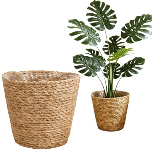 FOMIYES Home Decor Woven Straw Flower Pot Seagrass Planters Basket Garden Plant Pot Containers Wicker Rattan Vase Sundries Organizer Storage Bins for Indoor Outdoor Plants Vintage Decor