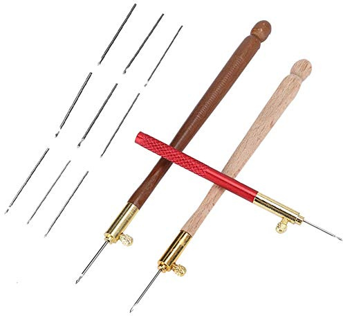 Ergonomisches Häkelnadelset Edelstahl mit Holzgriff, 3 Stück | Drei austauschbare Nadelstärken 0,7-1,2 mm, Nadelhalter aus Buchenholz