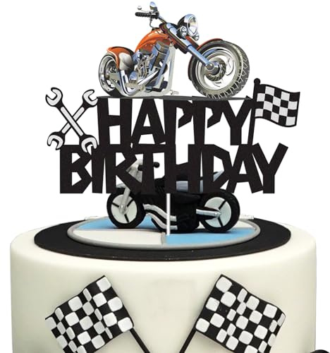 Motorcycle Happy Birthday Cake Topper - Dirt Bike Birthday Party Decor - Motorcycle Rider Racing Extreme Sports Theme Decor Supplies Boy Man Birthday Party Decorations Supplies