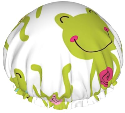 Cartoon Frosch Druck Duschhaube, Elastische Und Wiederverwendbare Badewanne Haar Hut Für Lange Haare Große Wasserdichte Dusche Motorhaube, Für Frauen Männer Kinder