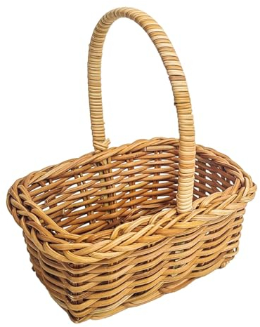 Sharplace Mini-Rattan-Flechtkorb mit Griff, Ornament, handgefertigter Aufbewahrungskorb, rustikales DIY-Spielzeug, 9 x 6 x 10,5 cm, für Partygeschenke,