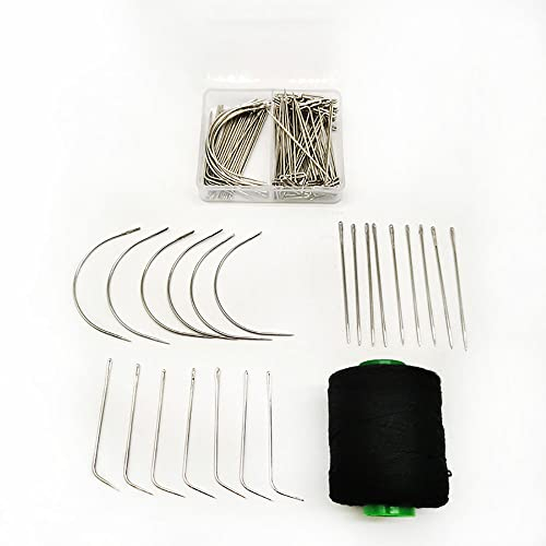 Juego de 81 agujas para hacer pelucas, agujas en forma de C J I, alfileres en T, hilo negro para hacer peluca, extensión de cabello, costura a mano