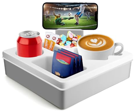 ZYODUOB Couch Cup Holder, Silikon Sofa Becherhalter, Wasserdicht Couch Tablett Mit 360 ° Drehbarem Telefonhalter, Für Snacks, Getränke, Fernbedienung, Tassen, Für Bett, Auto, Camping