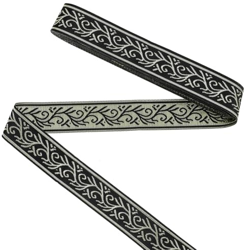 FINGERINSPIRE 9.1 m Jacquardband 24 mm Breit Boho Spitzenbesatz Vintage Blumenmuster Besticktes Band Schwarzes Spitzenband Im Ethno Stil Zum Nähen Handgefertigte Taschen Kleidung Dekoration Handwerk