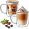 TKNO 2 Pack 350ml Double Walled Coffee Glasses Mugs Cappuccino Latte Macchiato Glasses Cups with Handle, Borosilicate Heat Resistant Glass Cups for Coffee Tea Milk Juice Ice Cream, Hot & Cold Drinks,