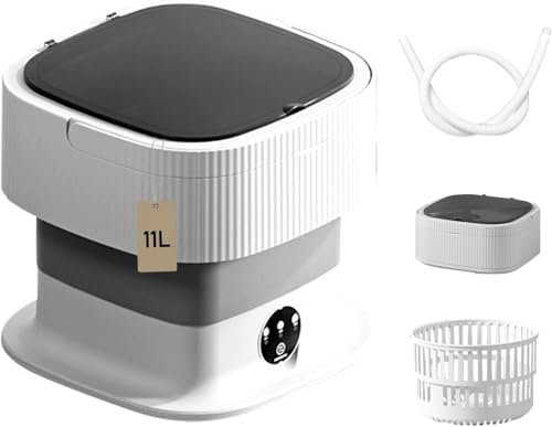 Faltbare Mini Waschmaschine, 11L Kapazität Camping Waschmaschine mit Blaulichtdesinfektion, Timing Funktion, Waschen und Dehydrierung 2-in-1, für Babykleidung, Unterwäsche (Grau)