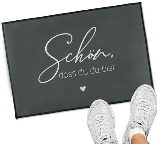 BETESSIN Fußmatte 40x60 cm in Grau - Schön, DASS du da bist - Fussmatte für innen & außen - Fußabstreifer Innenbereich - Fußmatten Haustür - Türmatte Fußabtreter Dünne 5mm