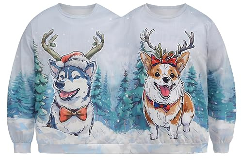 HAPNBCELE Två personer ful jultröja tröja män kvinna 3D-tryckt Xmax tröja par vuxen semester fest kostym, Snöhund, S-M